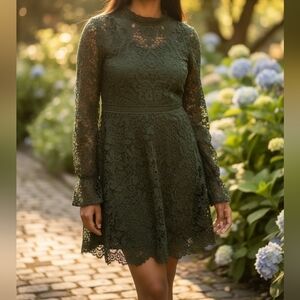 Zara Dark Green Lace Long Sleeve Dress